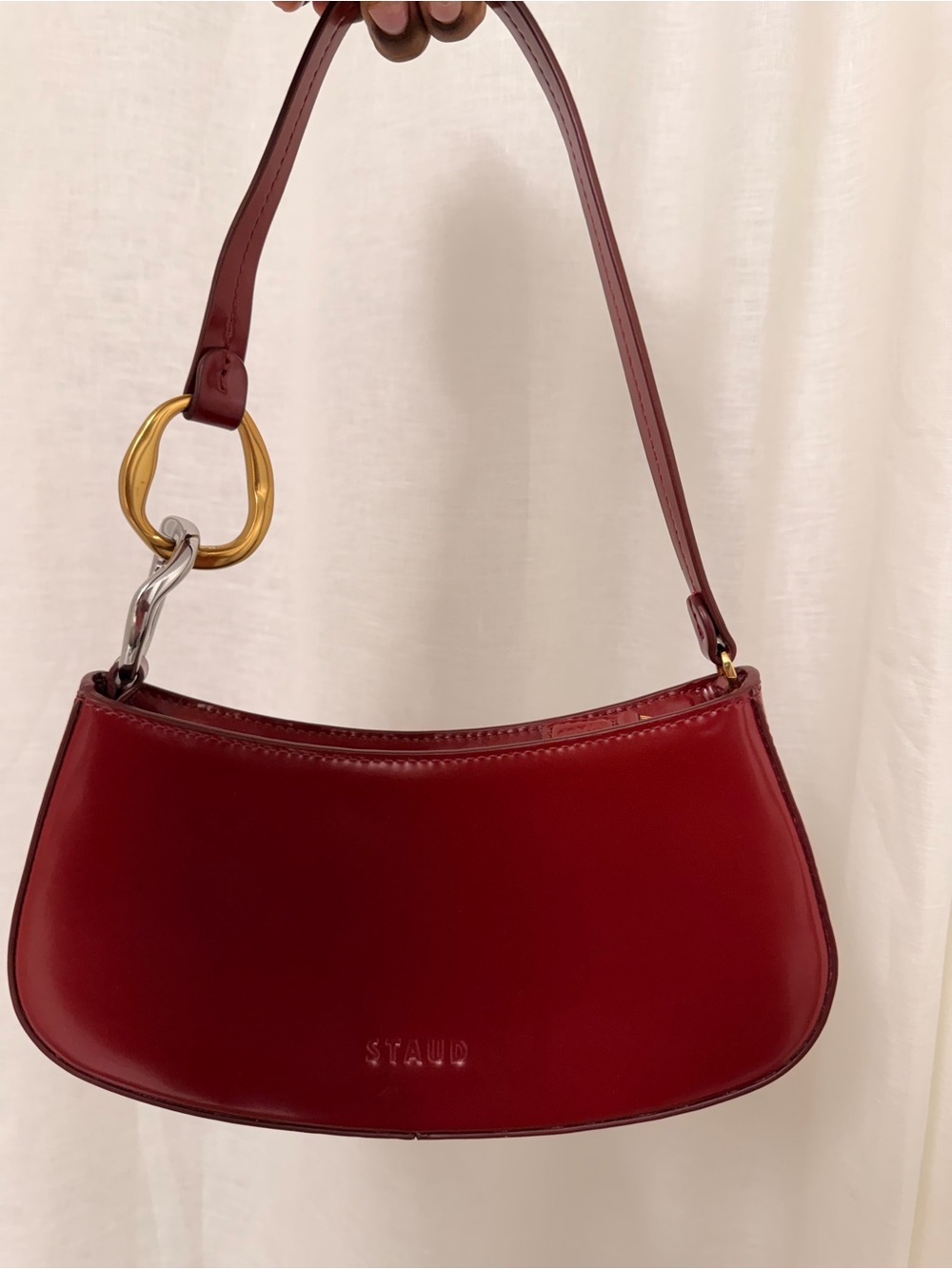 Staud Ollie Burgundy Leather Shoulder Bag